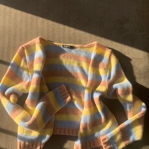 Boohoo Pastel Striped Cropped Cardigan L